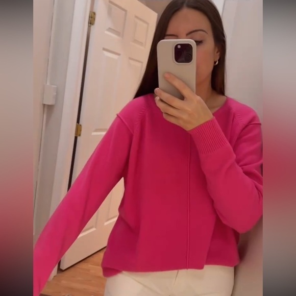 French Connection Babysoft Crew neck Jumper Sweater Bright Prosecco Pink sz LG - Picture 6 of 6